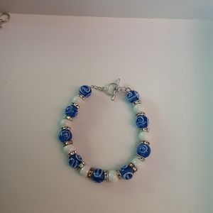 Blue and white bracelets